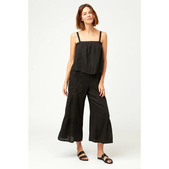 XCVI Charcoal Gray 100% Linen Wide Leg Jumpsuit Sleeveless Square Neck Pockets S - Picture 1 of 10